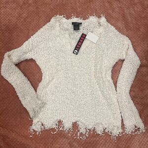 Runway 7 Womens Sweater Medium Open  Knit Frayed Hem